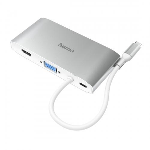 Hub USB Hama multiport, 3x USB Tip A, 2x USB Tip C, 1x VGA, 1X HDMI + RJ45, Grey