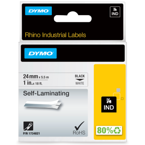 RHINO TAPE VINYL 24MM/5.5M/BLACK ON WHITE SELF-LAMINATING