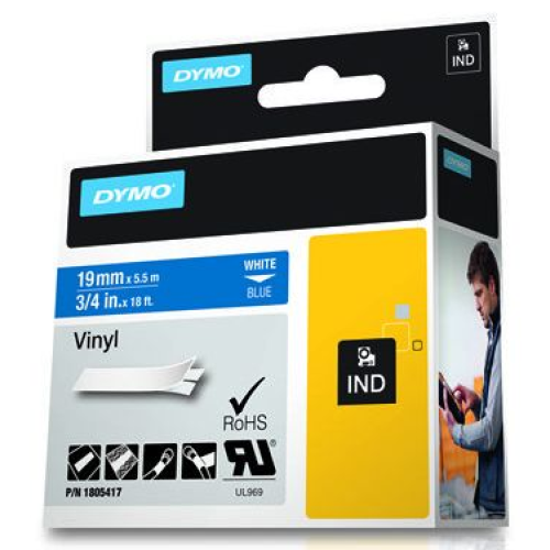 RHINO TAPE VINYL 19MM/5.5M/WHITE ON BLUE