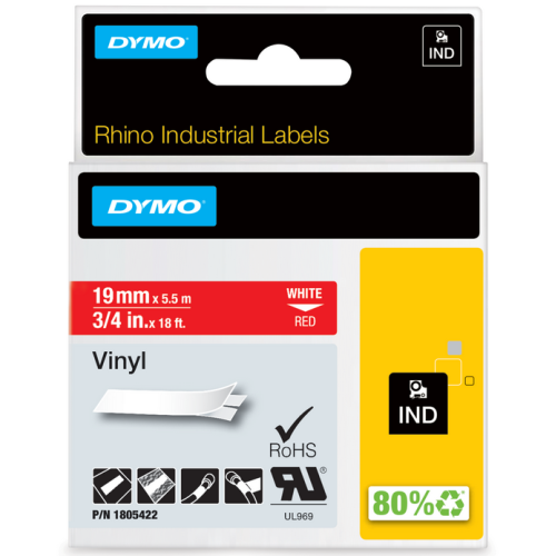RHINO TAPE VINYL 19MM/5.5M/WHITE ON RED