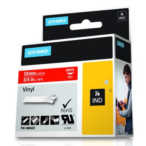 RHINO TAPE VINYL 19MM/5.5M/WHITE ON RED
