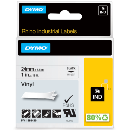 RHINO BAND IND VINYL 24MM/5.5M/BLACK ON WHITE