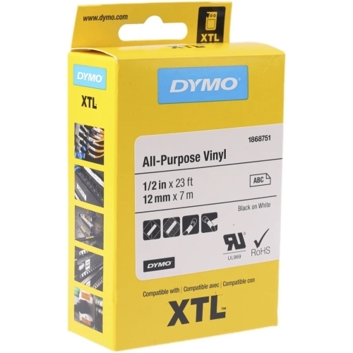 DYMO XTL TAPE VINYL PERMANENT/ENDLESSLY 12MM X 7M BLACK