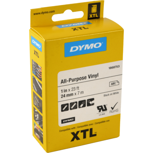DYMO XTL TAPE VINYL PERMANENT/ENDLESSLY 24MM X 7M BLACK