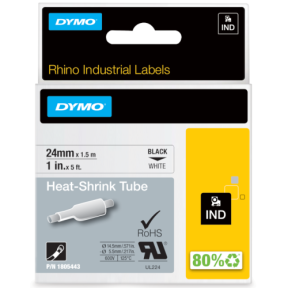 RHINO HEAT SHRINK TUBE 24X 1.5/BLACK ON WHITE IN