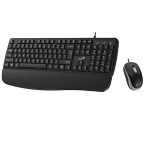 KIT wired GENIUS USB, tastatura 104 taste (concave) + mouse optic 1200dpi, 3 butoane, palm rest, cablu 1.5m, black, "KM-123" "31330013400"  (timbru verde 0.8 lei)
