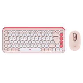 Kit Wireless Logitech Pop Icon Combo - Tastatura, USB Wireless, Layout US, Rose/Off White + Mouse Optic, USB Wireless, Rose/Off White