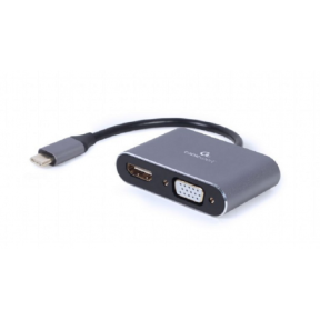 Adaptor Gembird A-USB3C-HDMIVGA-01, USB-C - HDMI + VGA, 0.15m, Gray