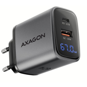 ACU-PQ67D, GaN, 67W, USB-C,USB-A, cu Display LCD, Gri