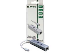 Hub USB Inter-Tech Argus IT-410-S, 3x USB 3.2 gen 1 + 1x RJ45, Silver