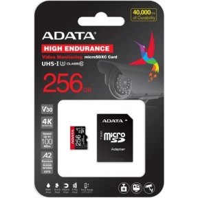 Memory Card microSDXC A-data High Endurance 256GB, Class 10, UHS-I U3, V30, A2 + Adaptor SD