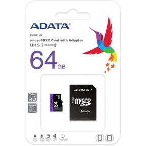 Memory Card microSDHC A-data Premier 64GB, Class 10, UHS-I U1 + Adaptor SD