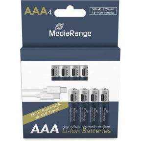 Baterii reincarcabile MediaRange MRBAT160, USB-C, Micro AAA, 500mAh, 4 bucati