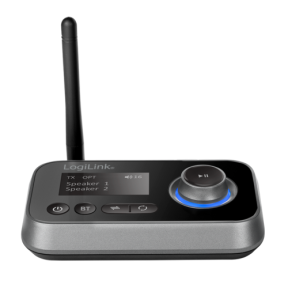 RECEIVER &amp; Transmitter audio Logilink, conectare prin Jack 3.5mm &amp; S/PDIF in/out, distanta 10 m (pana la), Bluetooth v5.0, suporta dual stream in TX mode, indicator LCD 1.8", antena, incarcare USB-C, black, "BT0062" (include TV 0.18lei)