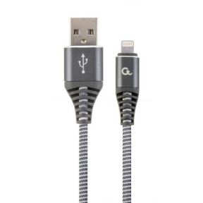 Cablu de date Gembird Premium Cotton Braided, USB - Lightning, 1m, Grey