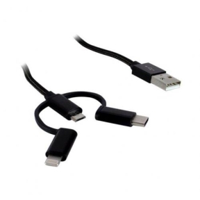 Cablu de date Inter-Tech 88885464, USB - micro USB + Lightning + USB-C, 1m, Black