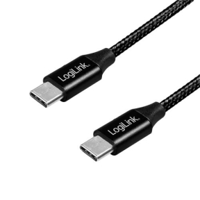 CABLU alimentare si date LOGILINK, pt. smartphone, USB 2.0, USB Type-C (T) la USB Type-C (T), 1m, premium, cablu cu impletire din bumbac, negru, 