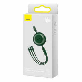 Cablu de date Baseus CAMJ010106, USB-A male - 1 x USB-C + 1 x Lightning + 1 x micro USB, 1.1 m, Green
