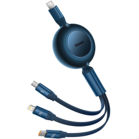 Cablu de date Baseus Bright Mirror 2, USB-C male - USB-C + Lightning + micro USB, 1.1 m, Blue