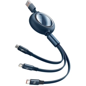 Cablu de date Baseus CAMLC-MJ03, USB - USB-C + Lightning + microUSB, 1.2m, Blue