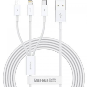 Cablu de date Baseus Superior Series USB - USB-C + Micro-USB + Lightning, 1.5m, White