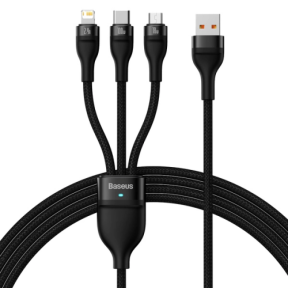 Cablu de date Baseus Flash Series II, USB-A male - USB-C + micro USB + Lightning, Black