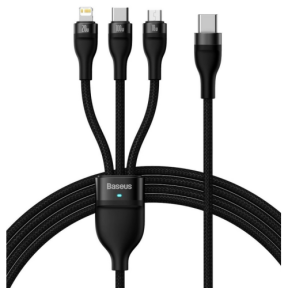 Cablu de date Baseus CASS030201, USB-C male - 1 x Lightning + 1 x micro USB male + 1 x USB-C male, 1.5 m, Black