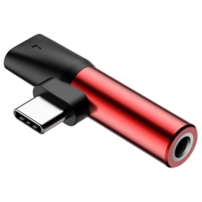 Adaptor audio Baseus CATL41-S1, 1x USB-C - 1x USB-C - 1x 3.5mm jack, Black-Red