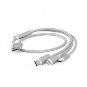Cablu de date Gembird combo 3-in-1, USB - micro USB + Lightning + USB-C, 1m, Silver