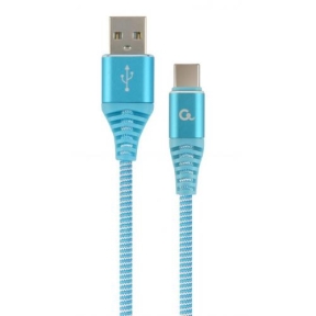 Cablu de date Gembird Premium Cotton Braided, USB 2.0 - USB-C, 1m, Blue