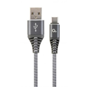 Cablu de date Gembird Premium Cotton Braided, USB 2.0 - USB-C, 1m, Grey