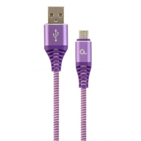 Cablu de date Gembird Premium cotton braided, USB 2.0 - micro USB, 2m, Purple-White