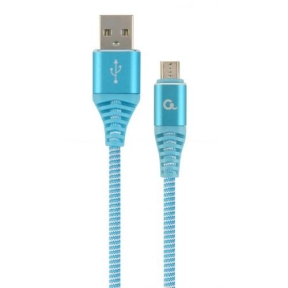 Cablu de date Gembird Premium cotton braided, USB 2.0 - micro USB, 2m, Blue-White