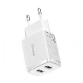 Incarcator retea Baseus Compact, 2x USB-A, 10.5W, White