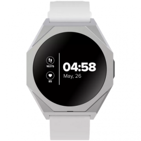 Smart watch Realtek 8762DK LCD 1.3'' LTPS 360X360px, G+F 1+gesture 192KB Li-ion polymer battery 3.7v 280mAh,Silver aluminum alloy case middle frame+plastic bottom case+white silicone strap+silver strap buckle host:45.4*42.4*9.6mm Strap:260*20mm 40.7