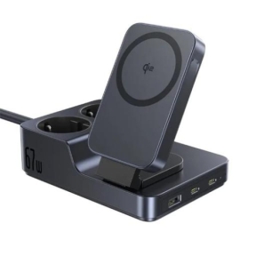 INCARCATOR RETEA Baseus Nomos Powerstrip, QC 67W, 2 x AC, 2xUSB Type-C, 1 x USB, 1 x incarcare wireless magnetica 15W, lungime cablu 1.5m, negru "E00078801123-00" (timbru verde 0.18 lei)-6932172689704