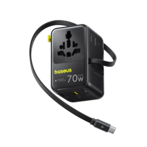 INCARCATOR retea Baseus EnerCore CG11, 70W, adaptor universal de retea, 2 x AC, 2 x USB, 2 x USB Type-C, cablu retractabil USB Type-C, negru "E0307E00" (include TV 0.18lei) - 6932172696474