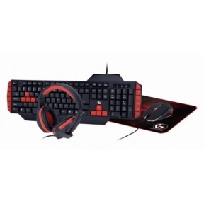 Kit Gembird GGS-UMG4-02 - Tastatura, USB, Black-Orange + Mouse Optic, USB, Black-Orange + Casti cu microfon, Black-Orange + Mouse Pad, Black-Orange