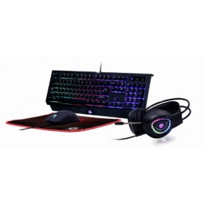 Kit Gembird 4-in-1 Phantom - Tastatura, USB, RGB LED, Black + Mouse Optic, USB, Black + Casti cu microfon, USB, Black + Mouse Pad, Black