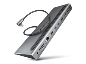 HMC-4KX3, USB-C hub, 5 Gbps, 3x USB-A, 2x HDMI, 1x DP, Ethernet, audio, SD, audio, PD 100W, compatibil TB3/4, carcasa metal