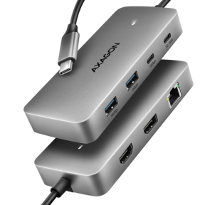 Hub HMC-CUB83X2, 7in1, USB-C 3.2, HDMI 4K/60Hz, DisplayPort 4K/60Hz, GLAN, PD 100W, Gri