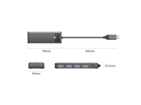HUB USB Orico PAPW4A-C3-015-BK, 4x USB 3.2 gen 1, Black