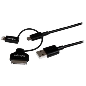 Cablu de date Startech LTADUB1MB, USB - micro USB + Lightning + Apple 30pin, 1m, Black