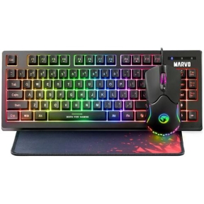 Kit Marvo CM310 - Tastatura RGB LED, USB, Black + Mouse Optic, USB, Black + Mouse Pad, Black-Red