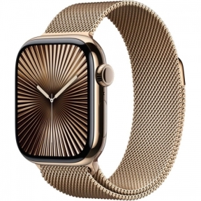SmartWatch Apple Watch S10 Titanium, 1.96inch, 4G, Curea Inox S/M, Gold Milanese Loop