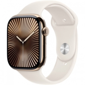 SmartWatch Apple Watch S10 Titanium, 1.96inch, 4G, Curea Silicon M/L, Starlight Sport Band
