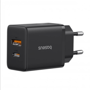 Incarcator retea Baseus Cube, 1 x USB-C, 1 x USB-A, 20W, Black