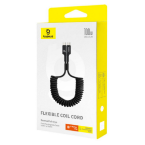 Cablu de date Baseus Fish Eye Spring, USB-C male - USB-C male, 1 m, Black