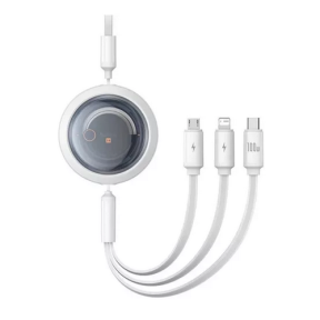 Cablu de date Baseus Free2Draw, USB-A - USB-C male + Lightning + micro USB, 1.1 m, White