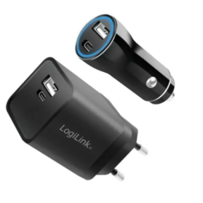 Incarcator retea Logilink PA0300 + Incarcator auto, 1 x USB-A, 1 x USB-C, 15W, Black